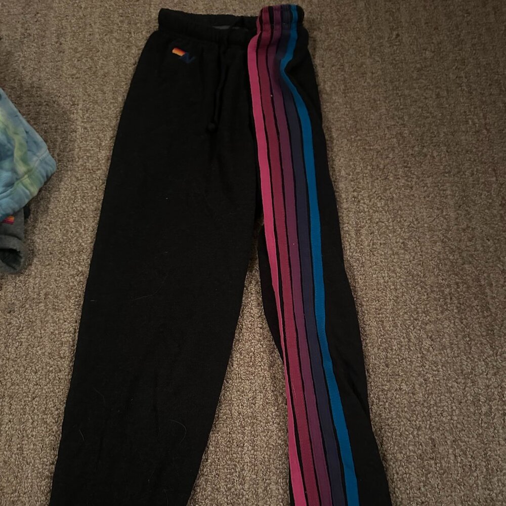 Aviator Nation Black and Purple Striped Sweatpants
